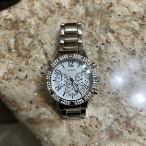 Guess silver Y2K watch with rhinestones